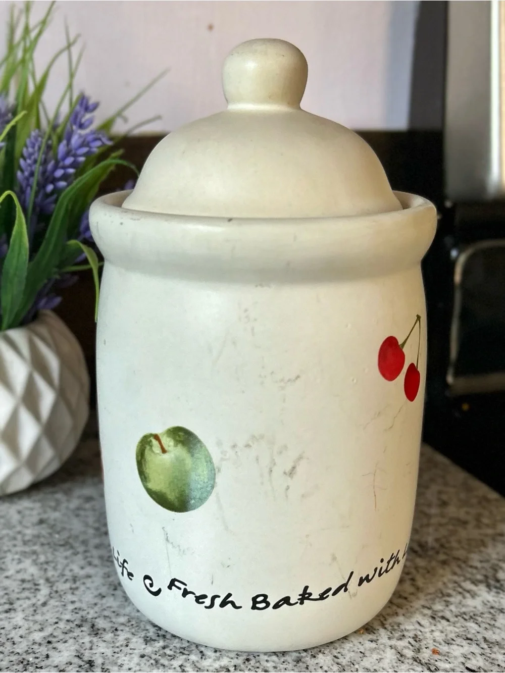 White Ceramic Cookie Jar Candle Rustic Cottagecore Style